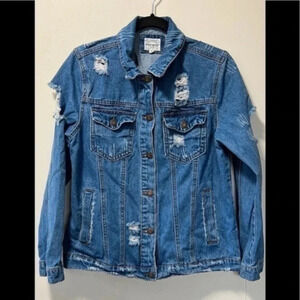 Medium women distressed jean jacket wax jean